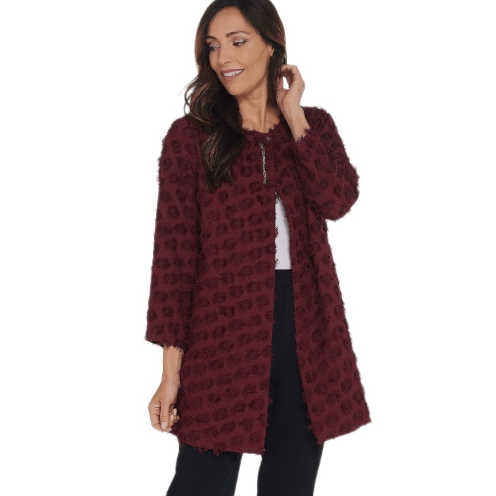 Dennis Basso Clipped Jacquard Topper with Brooch Rust XL NWT